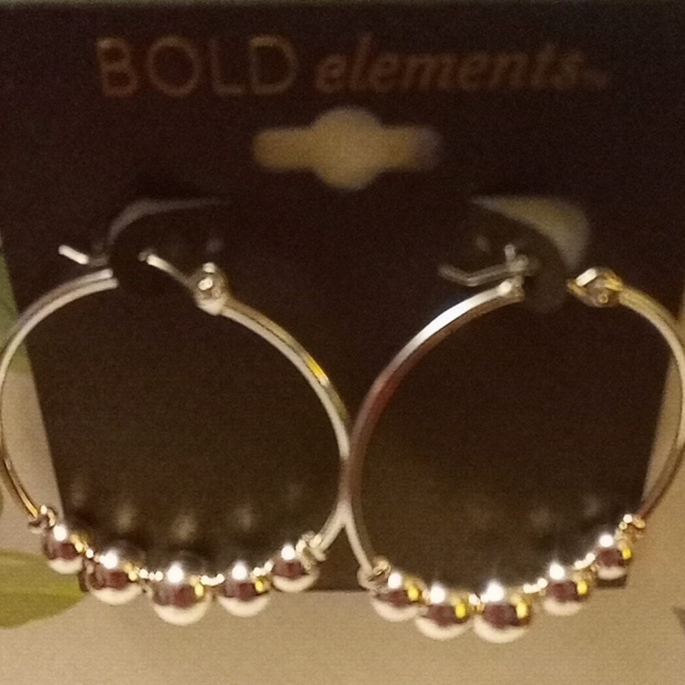 BOLD elements Silver Hoop Earrings with Gold Accents